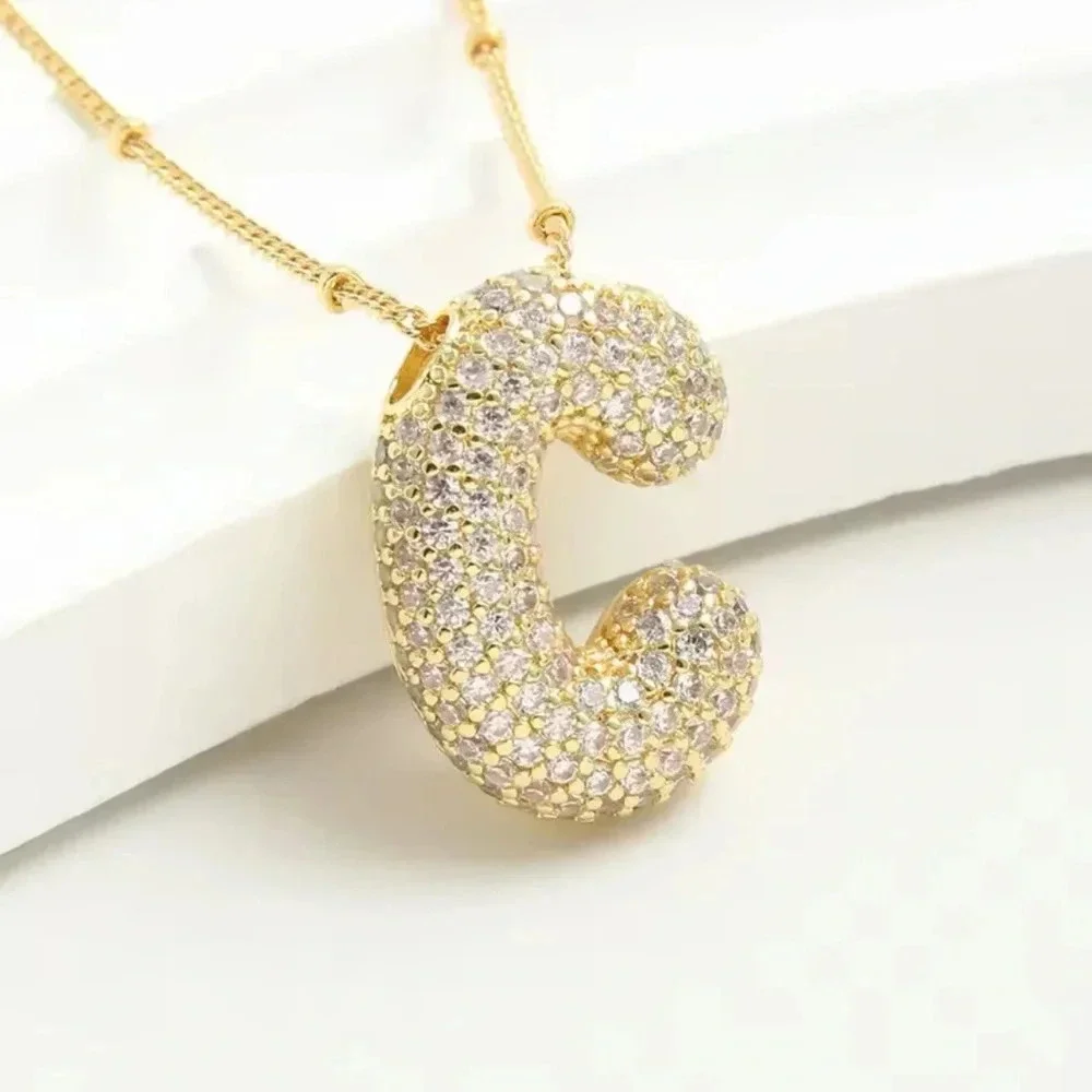 Gold Initial Necklace with Sparkling Letter Pendant